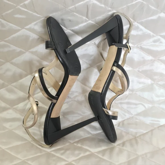 Jimmy Choo Black and Gold Strappy Stiletto Sandals - Picture 2 of 6